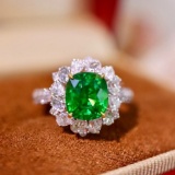 14k Gold 3.97 Ctw Vivid Green Natural Tsavorite & Diamond Ring