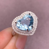 14k Gold 3.68 Ctw Natural Aquamarine & Diamond Ring
