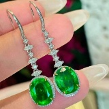 14k Gold 5.65 Ct Vivid Green Natural Emerald & Diamond Earrings