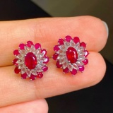 14k Gold 3 Ct Natural Ruby & Sapphire Earrings