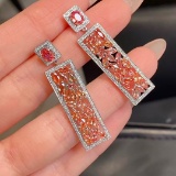 14k Gold 5.19 Ctw Natural Padparadscha Sapphire & Diamond Earrings