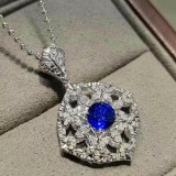 14k Gold 1.42 Ctw Natural Sapphire & Diamond Pendant( Without Chain )