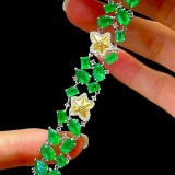 14k Gold 16.8 Ct Vivid Green Natural Emerald & Diamond Bracelet