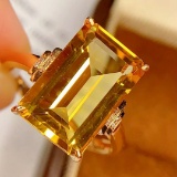 14k Gold 7 Ct Natural Citrine & Diamond Ring