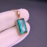 14k Gold 4.35 Ct Natural Tourmaline & Diamond Pendant( Without Chain )