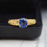 14k Gold 0.95 Ct Natural Sapphire & Diamond Ring
