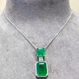 14k Gold 6.35 Ct Natural Emerald & Diamond Necklace