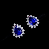 14k Gold 0.87 Ctw Vivid Blue Natural Sapphire & Diamond Earrings