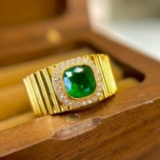 14k Gold 1.17 Ctw Vivid Green Natural Emerald & Diamond Ring