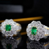 14k Gold 1.26 Ctw Vivid Green Natural Emerald & Diamond Ring