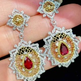 14k Gold 2 Ct Natural Ruby & Diamond Earrings