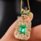 14k Gold 1.43 Ctw Vivid Green Natural Emerald & Diamond Pendant( Without Chain )