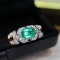14k Gold 1.52 Ctw Vivid Green Natural Emerald & Diamond Ring