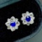 14k Gold 0.8 Ct Natural Sapphire & Diamond & Sapphire Earrings