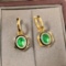 14k Gold 2.23 Ctw Vivid Green Natural Emerald & Diamond Earrings