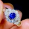 14k Gold 1.05 Ctw Vivid Blue Natural Sapphire & Diamond Ring