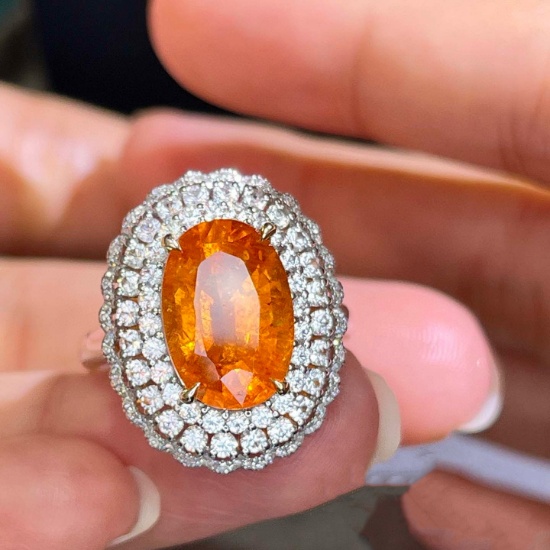 14k Gold 5.83 Ctw Natural Spessartine & Diamond Ring/pendant( Without Chain )