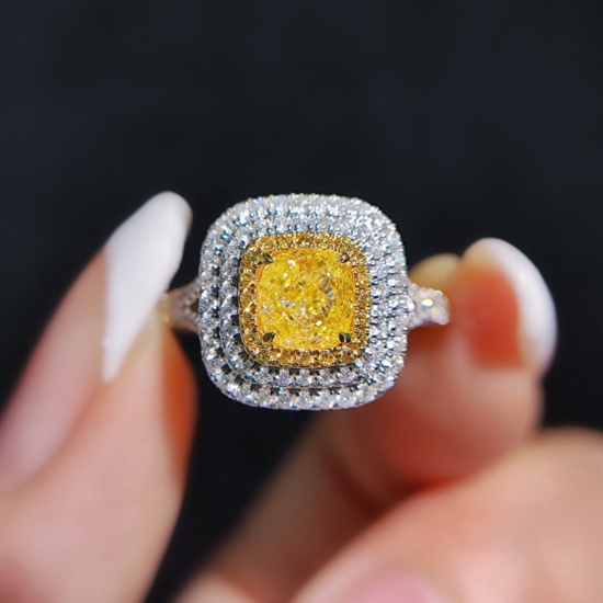 14k Gold 1.47 Ctw Natural Yellow Diamond & Diamond Ring