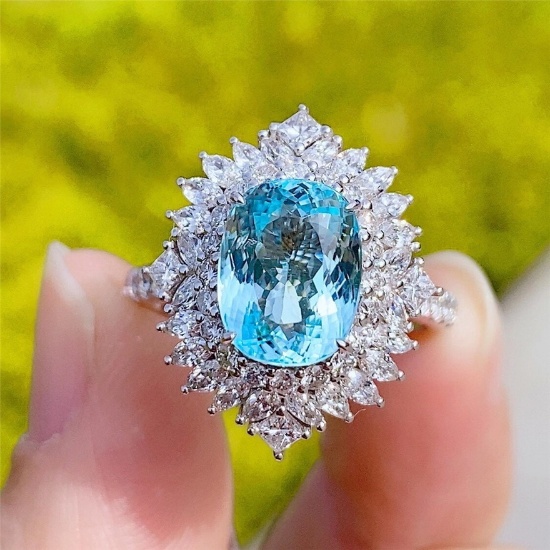 14k Gold 2.87 Ct Natural Paraiba Tourmaline & Diamond Ring/pendant( Without Chain )