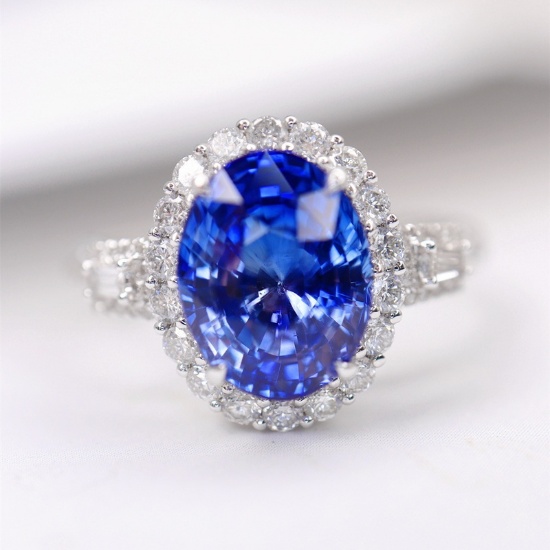 14k Gold 3.90 Ctw Natural Sapphire & Diamond Ring