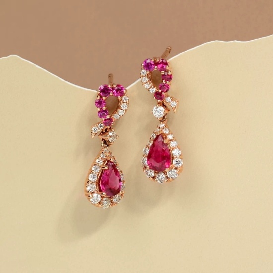 14k Gold 1.56 Ctw Natural Ruby & Diamond Earrings