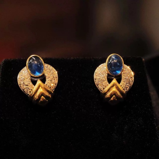 14k Gold 3.74 Ctw Natural Sapphire & Diamond Earrings