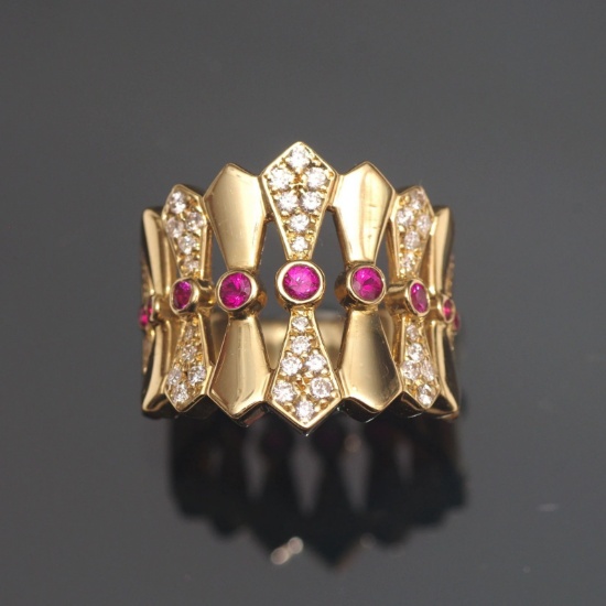 14k Gold 0.78 Ctw Natural Ruby & Diamond Ring