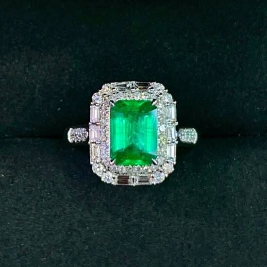 14k Gold 2.46 Ctw Vivid Green Natural Emerald & Diamond Ring/pendant( Without Chain )