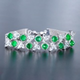 14k Gold 7.85 Ctw Vivid Green Natural Emerald & Diamond Bracelet