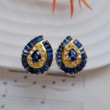 14k Gold 3.18 Ctw Natural Sapphire & Diamond Earrings