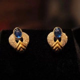 14k Gold 3.74 Ctw Natural Sapphire & Diamond Earrings