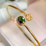 14k Gold 1.35 Ctw Natural Tourmaline & Diamond Bangle