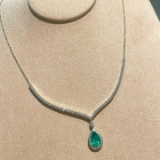 14k Gold 1.00 Ct Natural Emerald & Diamond Necklace