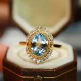 14k Gold 1.4 Ct Natural Aquamarine & Diamond Ring