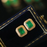 14k Gold 0.6 Ct Vivid Green Natural Emerald Earrings