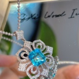 14k Gold 3 Ct Natural Paraiba Tourmaline & Diamond Pendant( Without Chain )