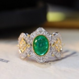 14k Gold 2.09 Ctw Vivid Green Natural Emerald & Diamond Ring