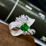 14k Gold 2.31 Ctw Vivid Green Natural Emerald & Diamond Ring