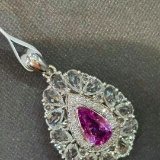 14k Gold 1 Ct Natural Sapphire & Diamond & Sapphire Pendant( Without Chain )