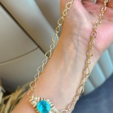14k Gold 7.3 Ct Natural Paraiba Tourmaline & Diamond Necklace