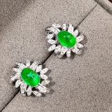 14k Gold 1.80 Ctw Vivid Green Natural Emerald & Diamond Earrings