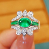 14k Gold 1.04 Ctw Natural Emerald & Diamond Ring
