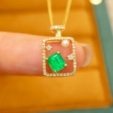 14k Gold 0.74 Ctw Vivid Green Natural Emerald & Diamond Pendant( Without Chain )