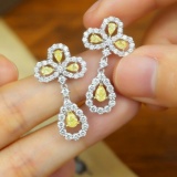 14k Gold 2.55 Ctw Natural Yellow Diamond & Diamond Earrings