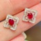 14k Gold 0.62 Ctw Natural Ruby & Diamond Earrings