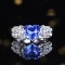 14k Gold 3.45 Ctw Natural Sapphire & Diamond Ring