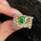 14k Gold 1.33 Ctw Vivid Green Natural Tsavorite & Diamond Ring