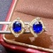 14k Gold 2.01 Ctw Natural Sapphire & Diamond Earrings