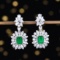 14k Gold 6.89 Ctw Vivid Green Natural Emerald & Sapphire Earrings
