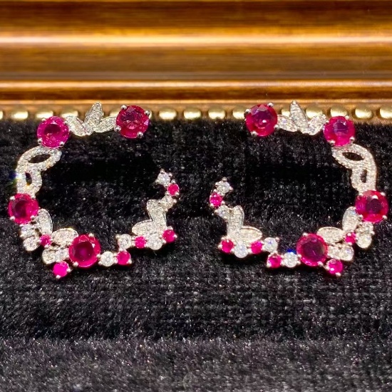 14k Gold 2 Ct Natural Ruby & Diamond Earrings